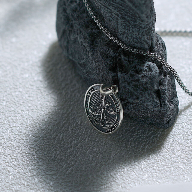 Collier pendentif Saint Michel en argent sterling avec mot gravé pour hommes-2