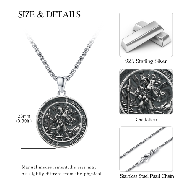 Sterling Silver Black St. Christopher Pendant Necklace for Men-4