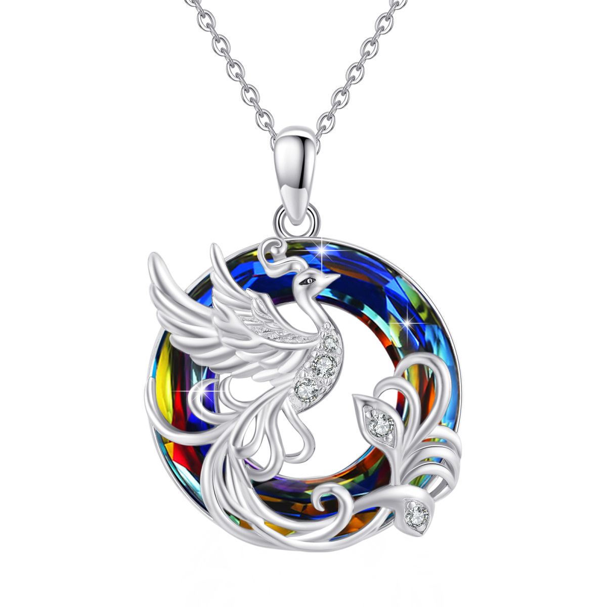 Collier en argent sterling avec pendentif en cristal Phoenix rond-1