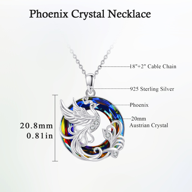 Sterling Silver Round Phoenix Crystal Pendant Necklace-6