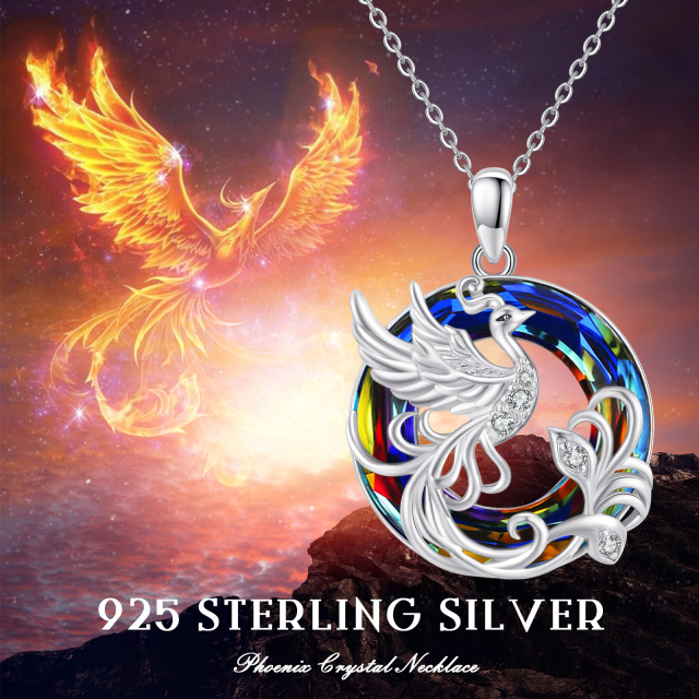 Sterling Silver Round Phoenix Crystal Pendant Necklace-4