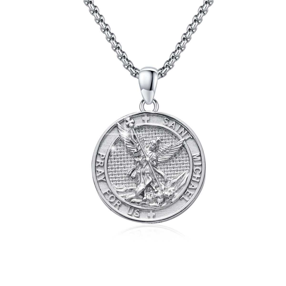Collier pendentif Saint Michel en argent sterling avec mot gravé pour hommes-1