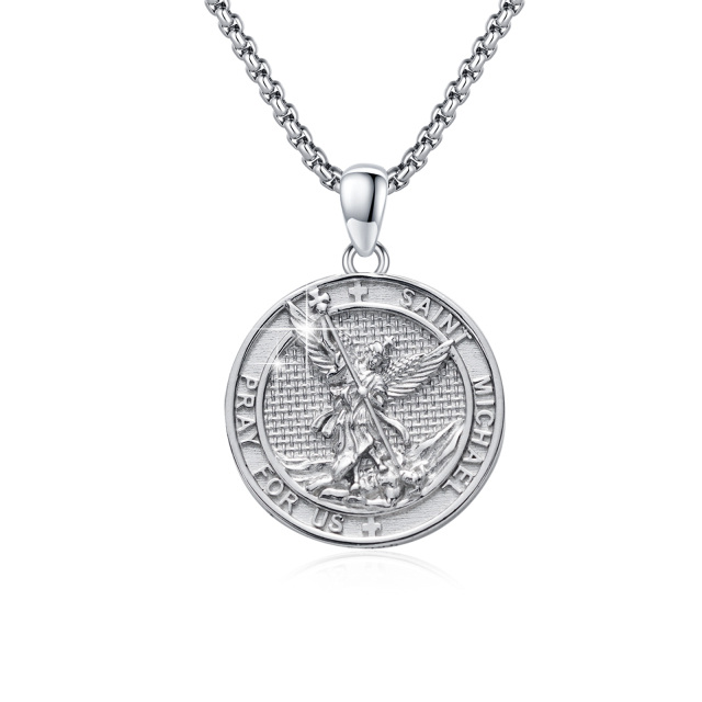 Sterling Silver Saint Michael Pendant Necklace with Engraved Word for Men-5