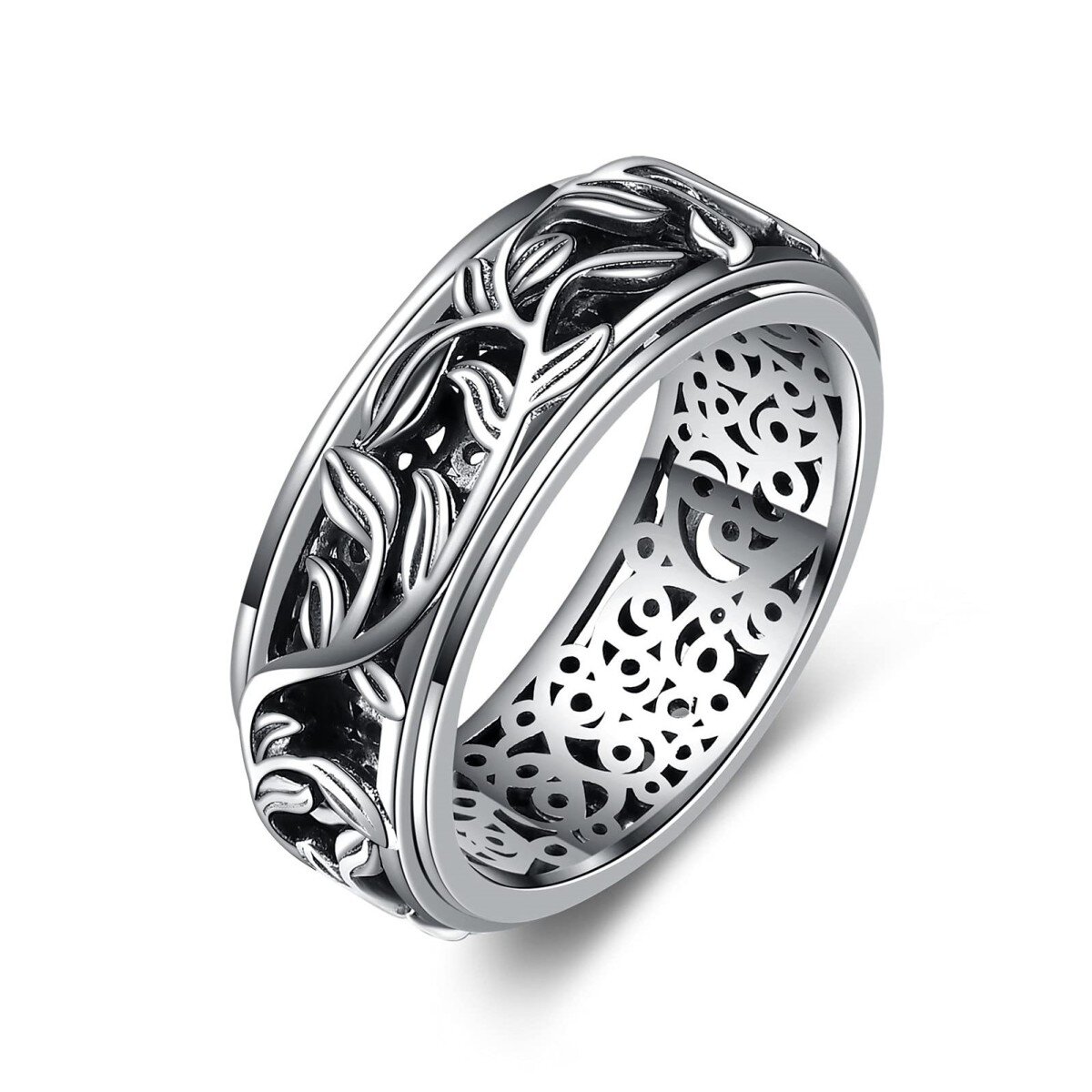 Bague en argent sterling feuilles en filigrane bague tournante soulageant le stress-1