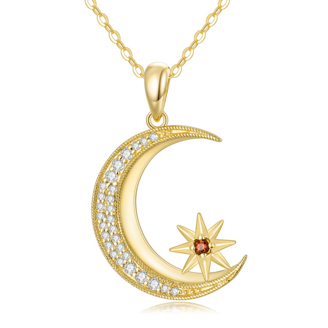 Collier pendentif lune et étoile en or 14K Moissanite-0