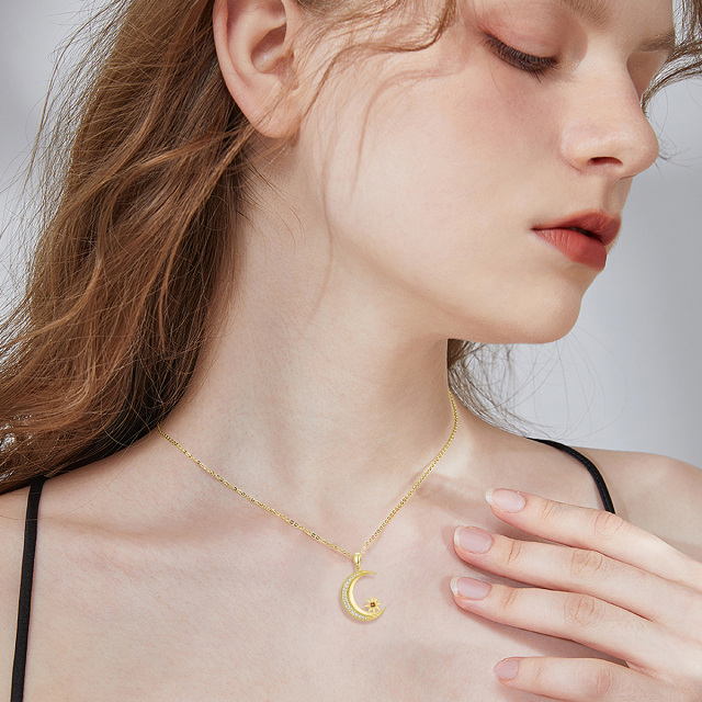 Collar de oro de 14 quilates con luna y estrella de moissanita-1