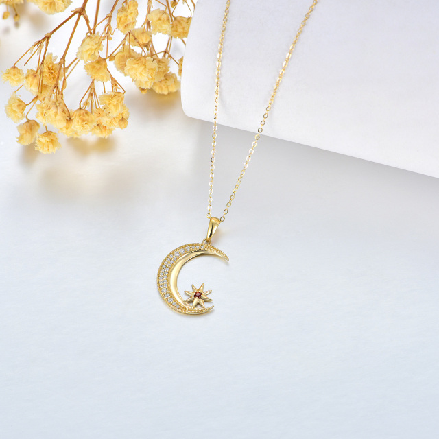 14K Gold Moissanite Moon & Star Pendant Necklace-3