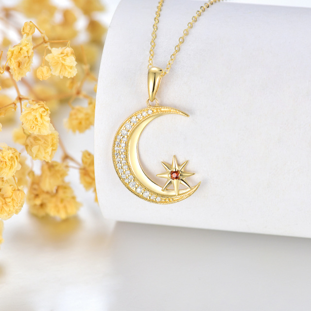 14K Gold Moissanite Moon & Star Pendant Necklace-2