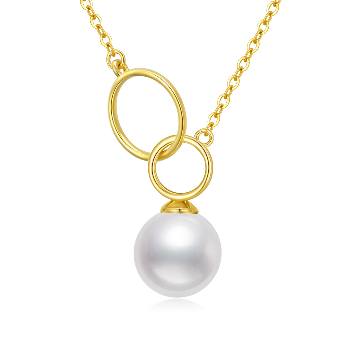 14K Gold Round Pearl Round Pendant Necklace-1