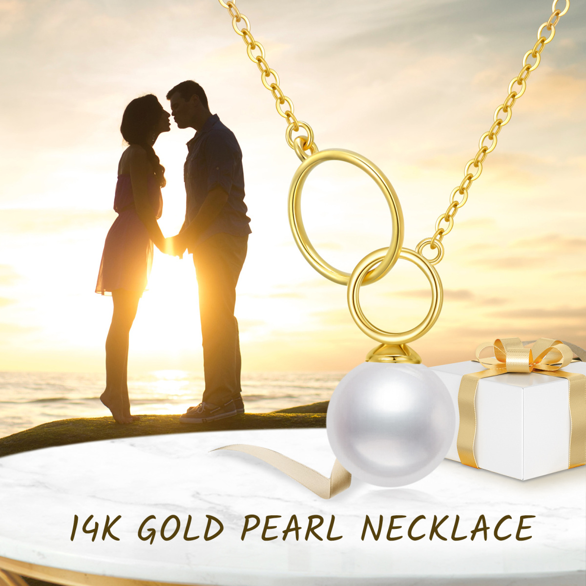 14K Gold Round Pearl Round Pendant Necklace-6