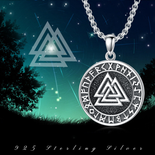 Sterling Silver Triangle & Viking Rune Pendant Necklace for Men-4