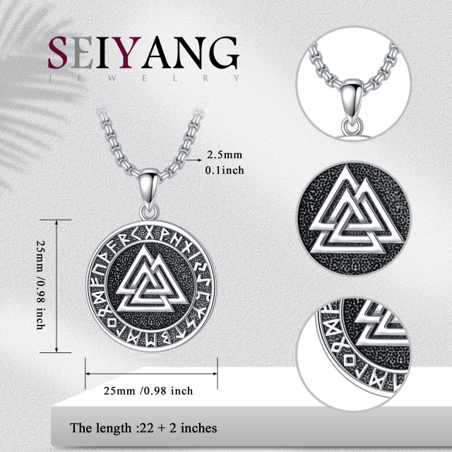 Sterling Silver Triangle & Viking Rune Pendant Necklace for Men-5