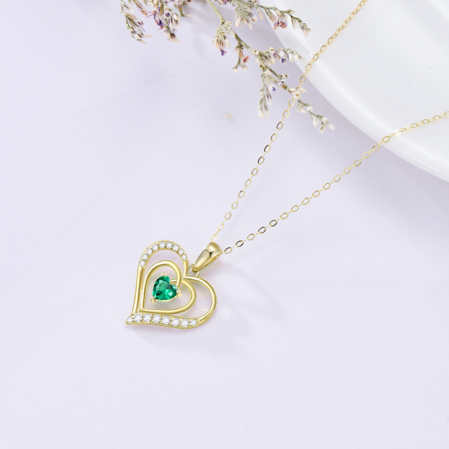 9K Gold Cubic Zirconia Heart Pendant Necklace-4