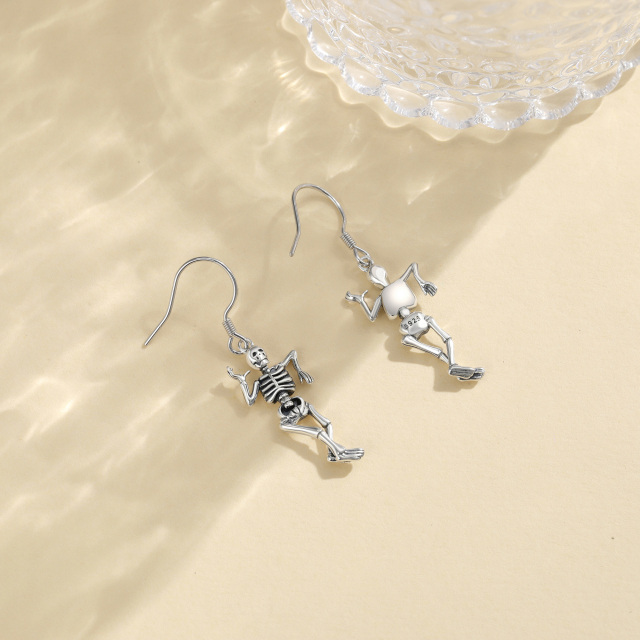 Pendants d'oreilles squelette en argent-2