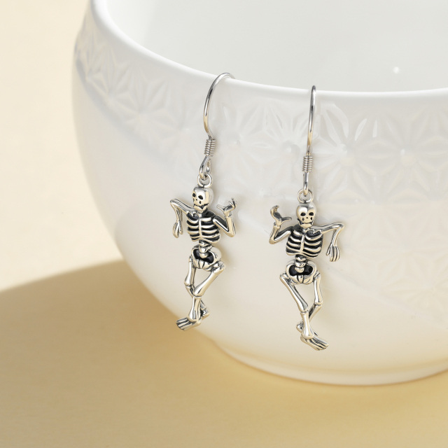 Pendants d'oreilles squelette en argent-3