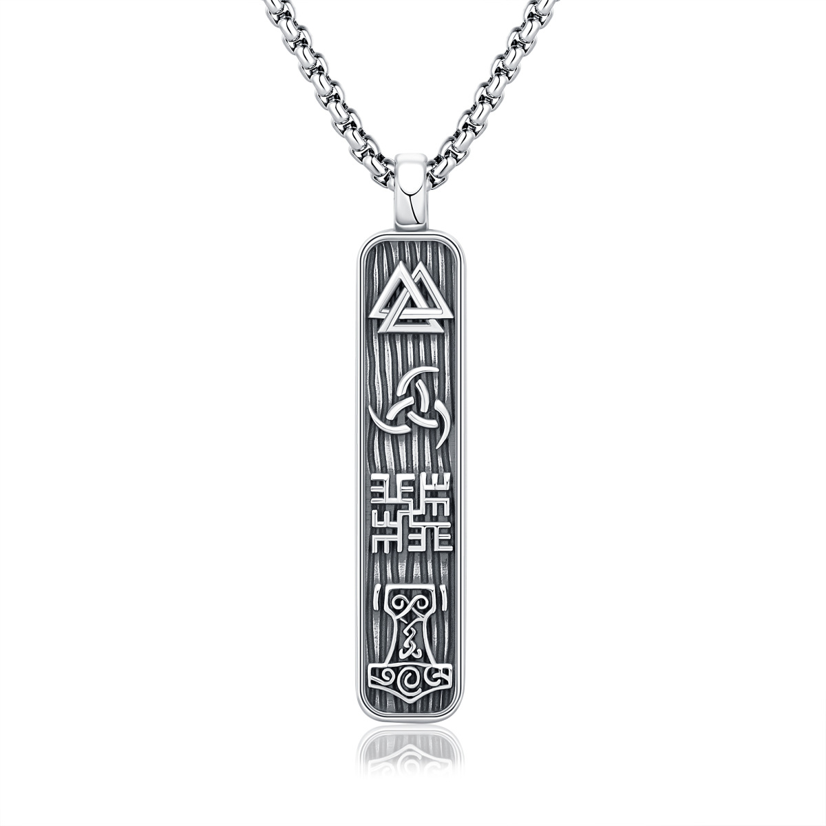 Sterling Silver Viking Rune Pendant Necklace-1
