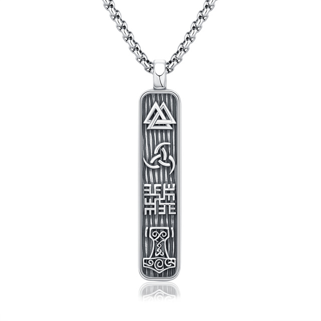 Sterling Silver Viking Rune Pendant Necklace-0
