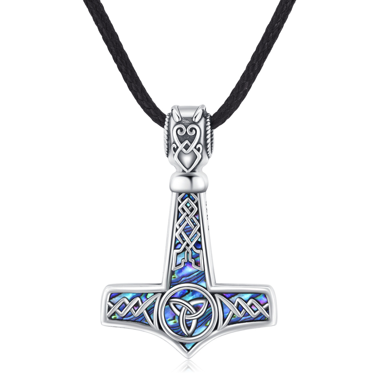 Sterling Silber Abalone Muscheln Keltischer Knoten & Thors Hammer Anhänger Halskette-1
