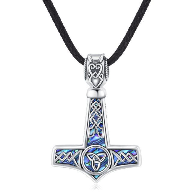 Collier en argent sterling avec pendentif Abalone Shellfish Celtic Knot & Thor's Hammer-0