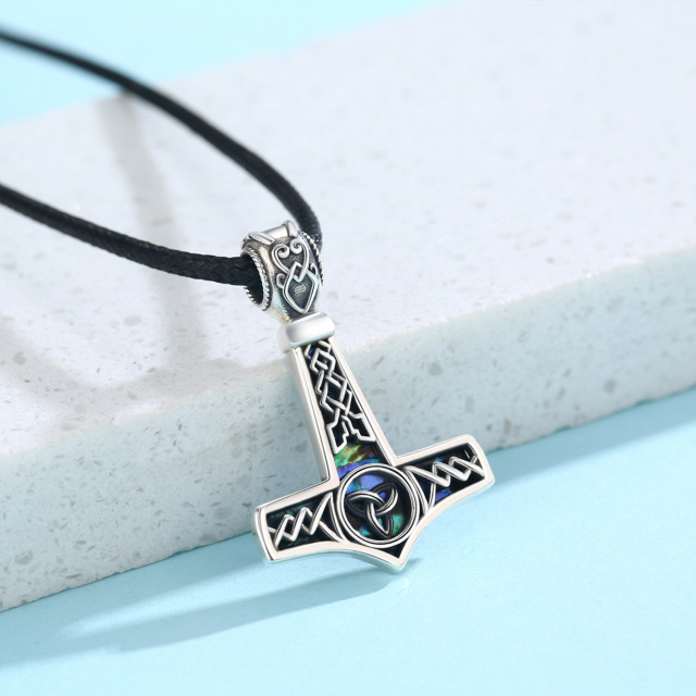 Sterling Silver Abalone Shellfish Celtic Knot & Thor's Hammer Pendant Necklace-3