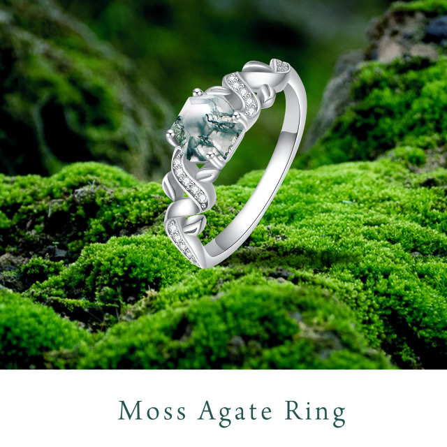 Anillo de compromiso de plata de ley Moss Agate Ivy Leaves Ring-4