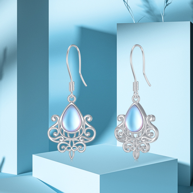 Sterling Silver French Style Moonstone Drop Hook Earrings-4