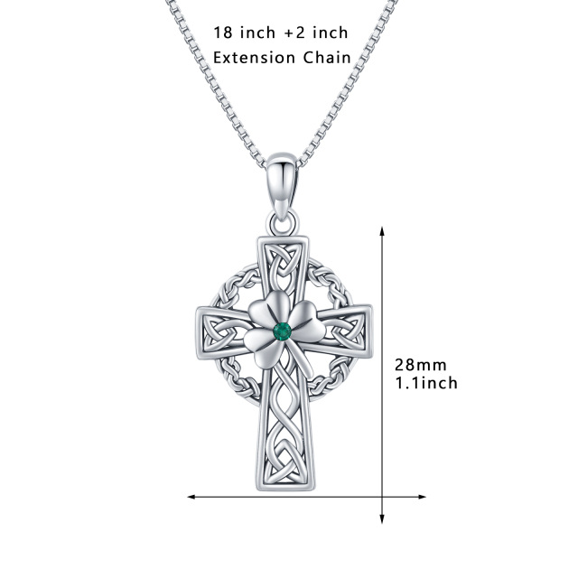 Sterling Silver Circular Shaped Cubic Zirconia Celtic Knot & Cross Pendant Necklace-5