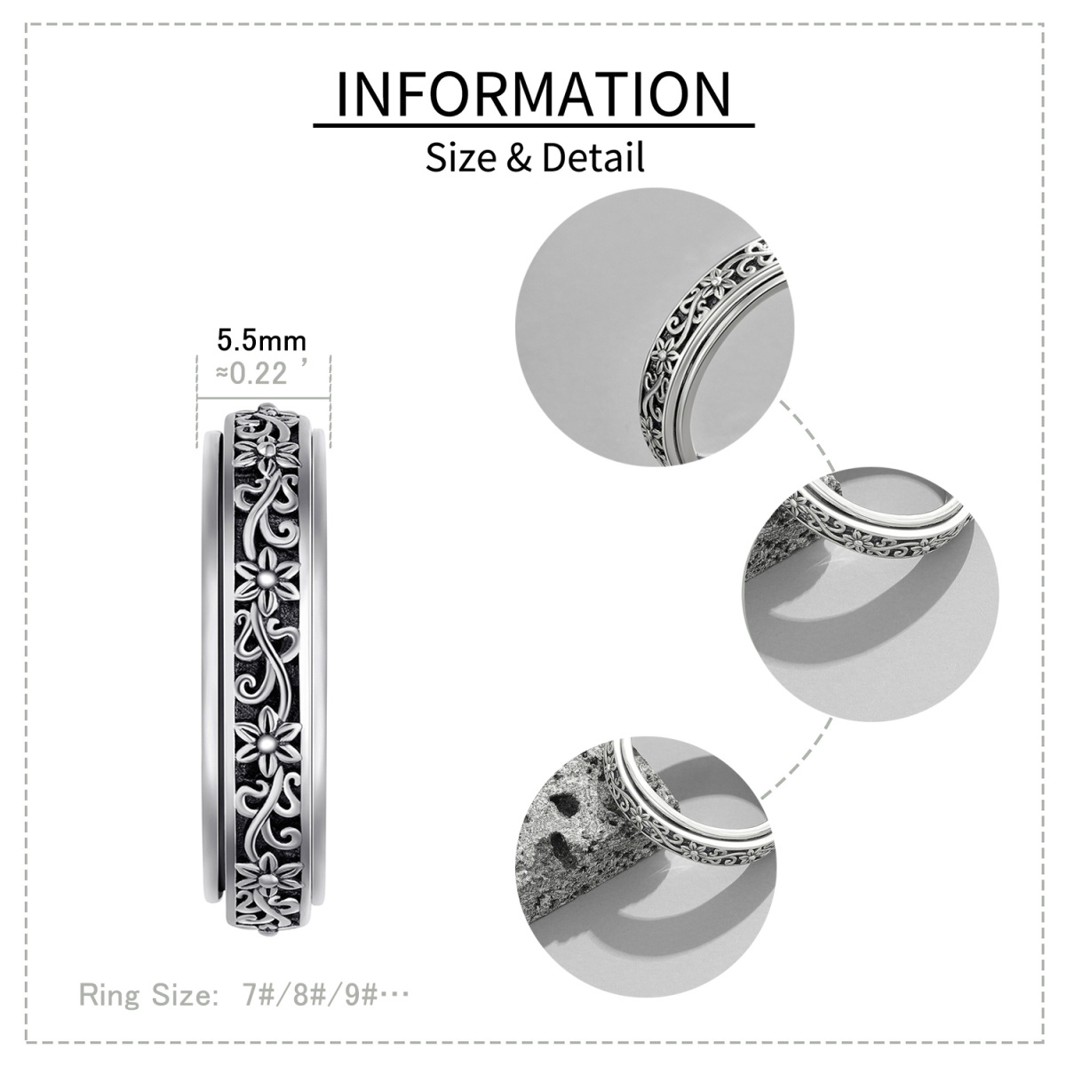 Bague tournante Daisy Ivy en argent sterling-6