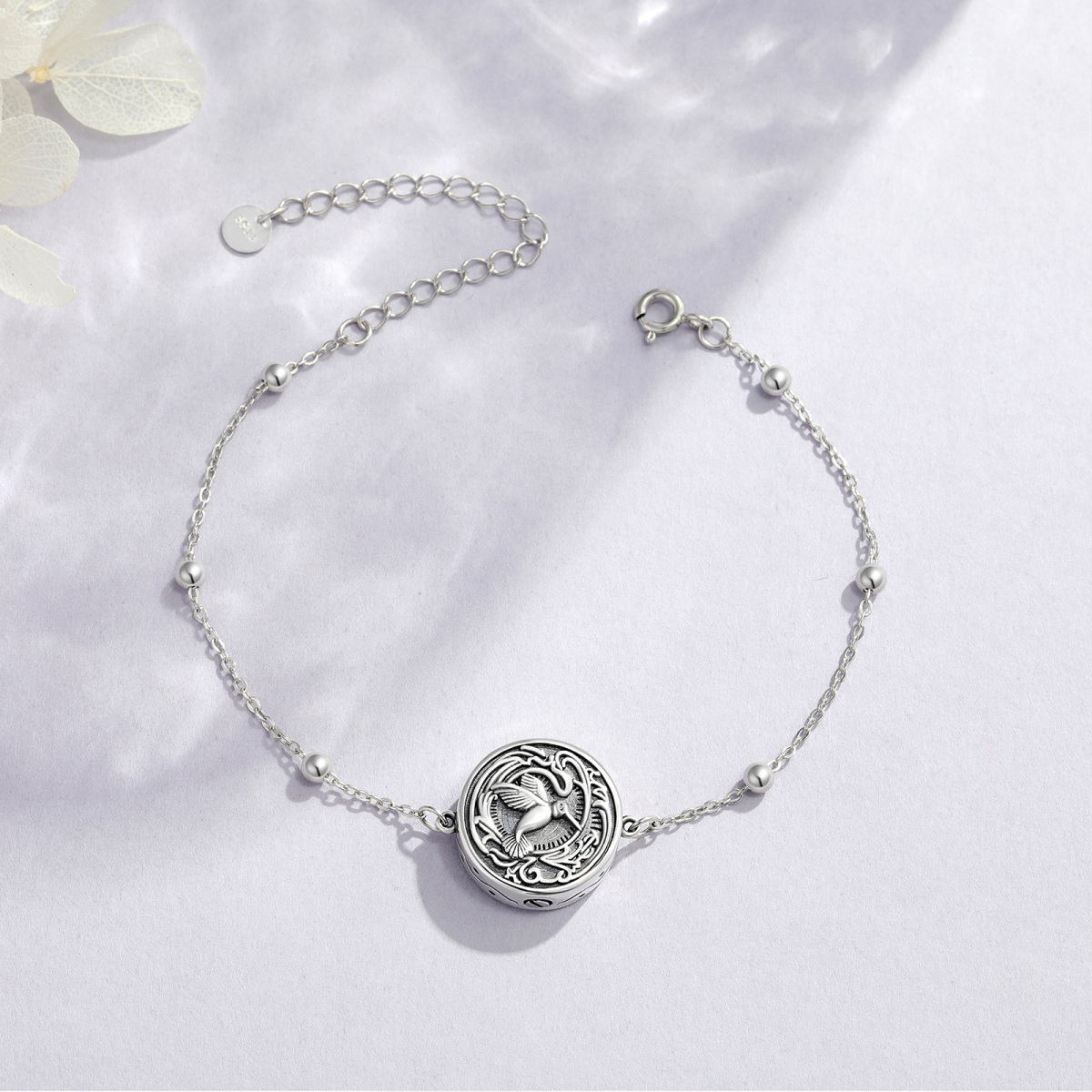 Sterling Silver Hummingbird Urn Bracelet for Ashes-4