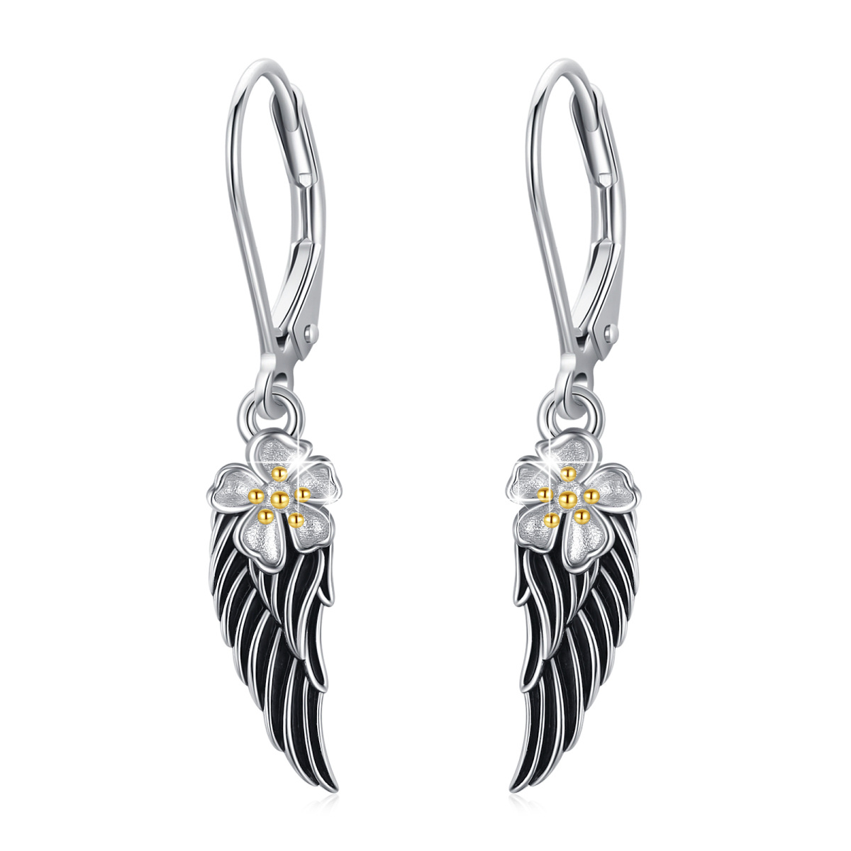 Sterling Silver Angel Wing Lever-back Earrings-1