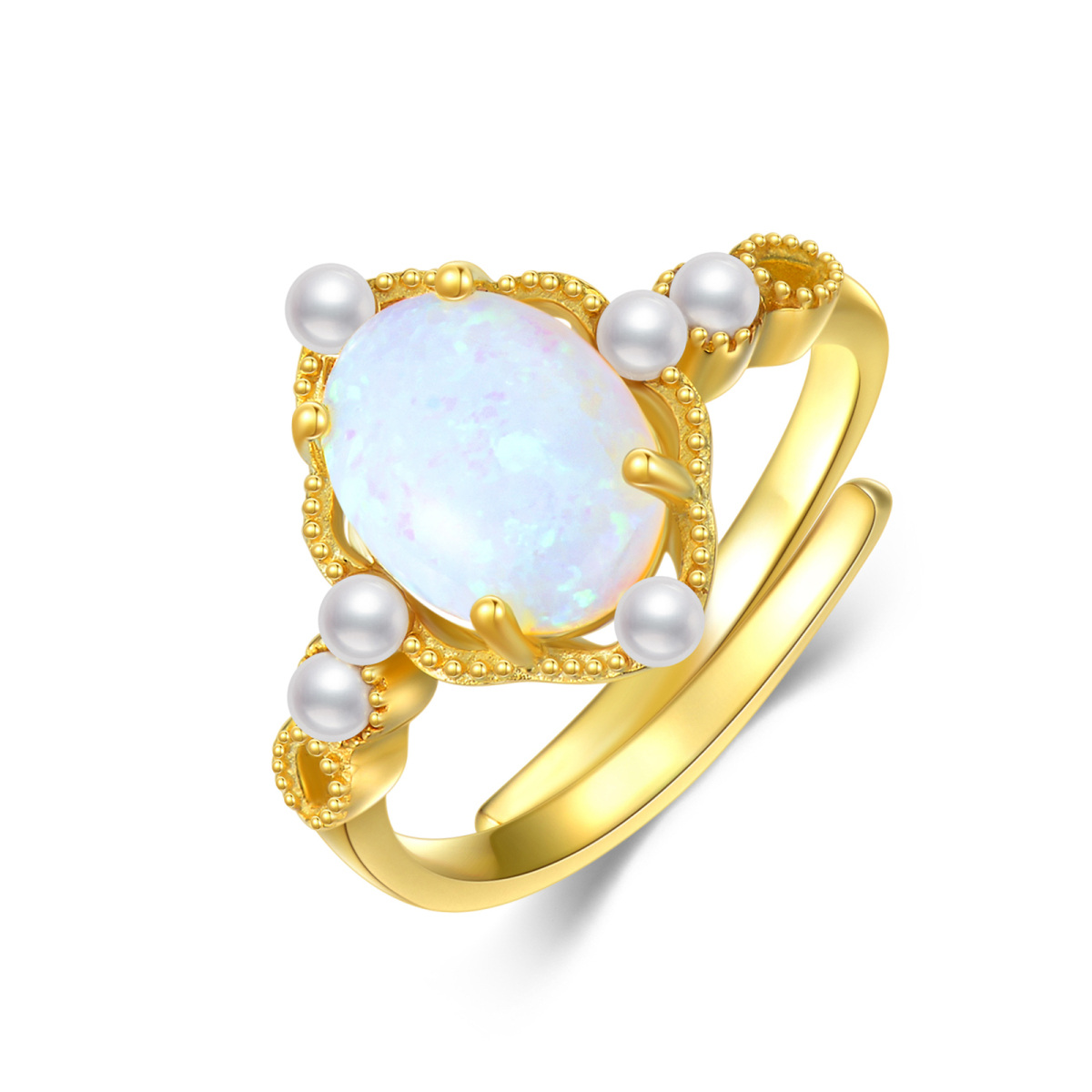 Sterling Silver with Yellow Gold Plated Opal & Pearl Spherical Open Ring-1