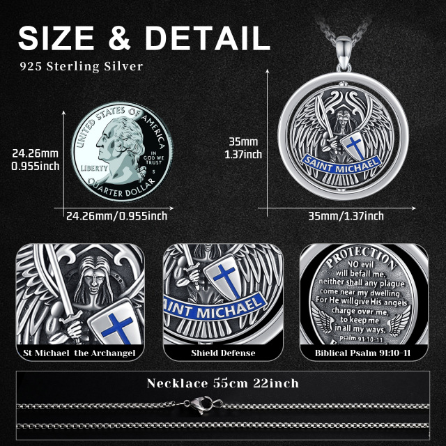 Sterling Silver Two-tone Cross & Saint Michael Pendant Necklace for Men-3