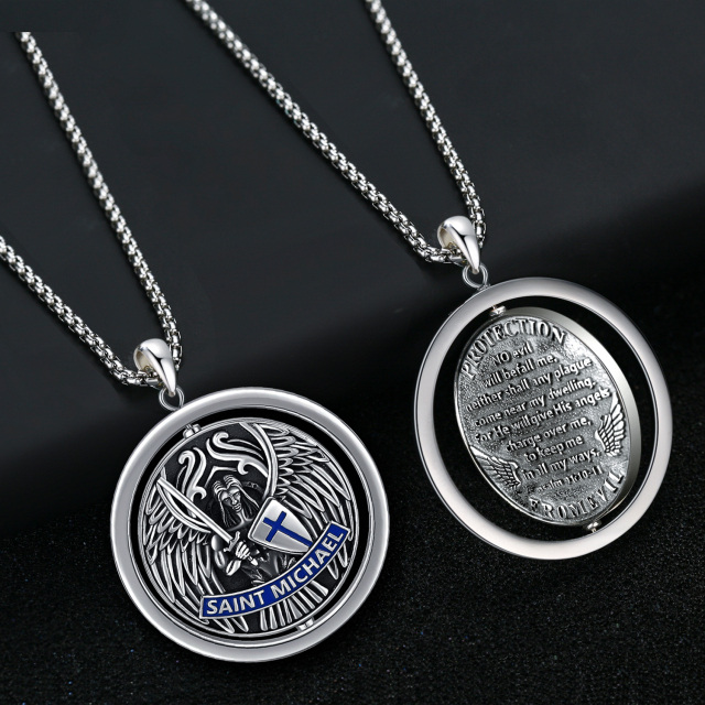 Sterling Silver Two-tone Cross & Saint Michael Pendant Necklace for Men-4