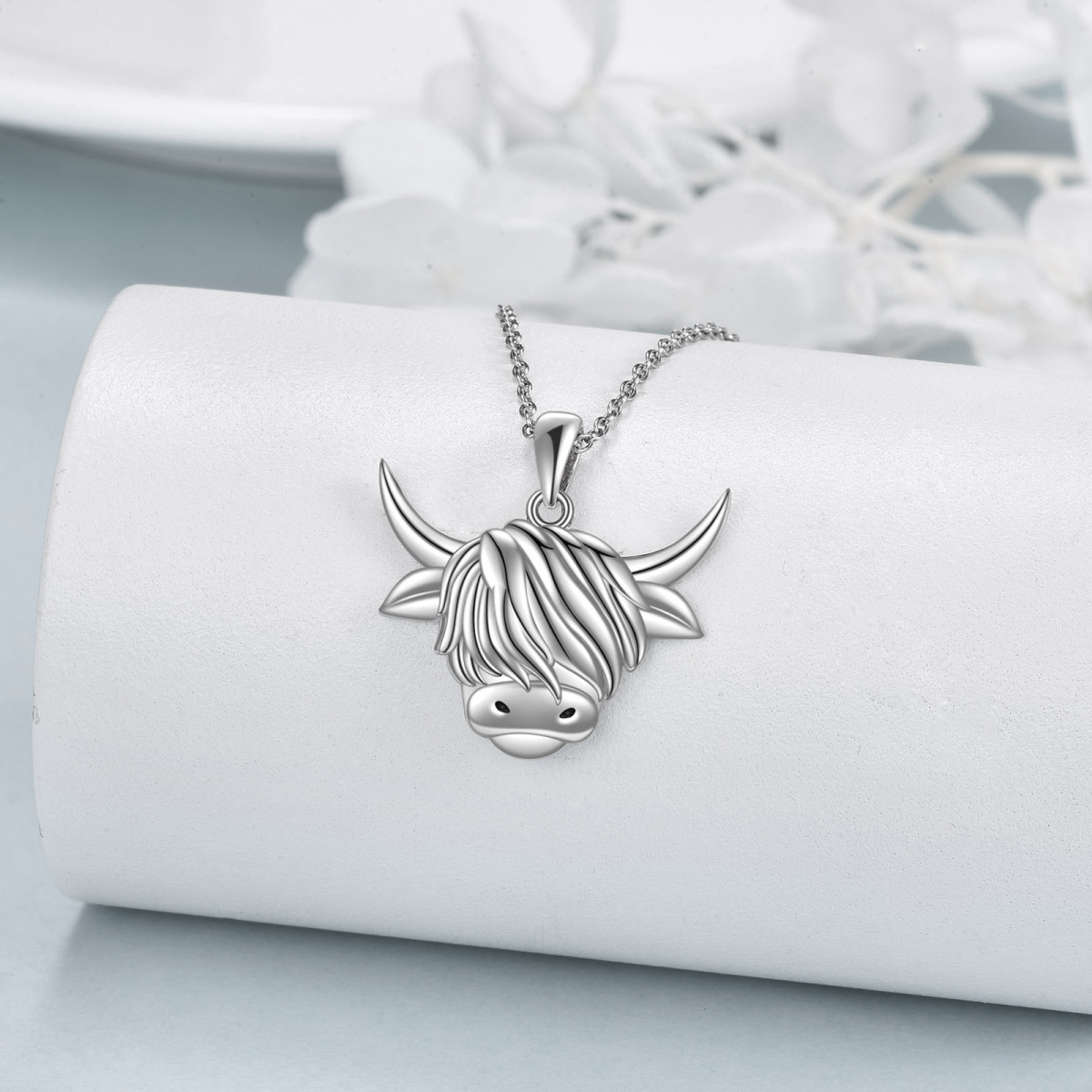 Sterling Silver Highland Cow Pendant Necklace Gift for Her-3