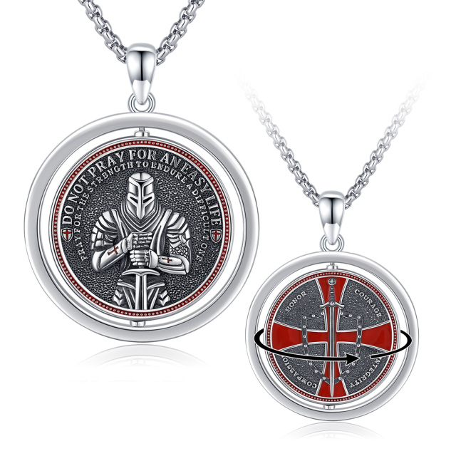 Sterling Silver Cross & Shield Spinner Necklace-1