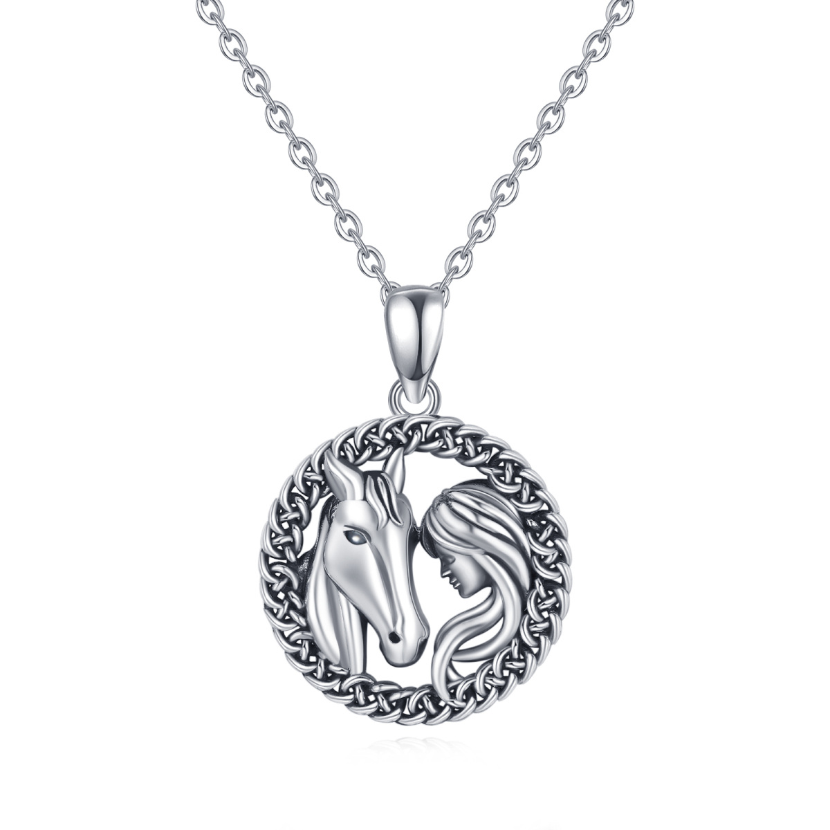 Sterling Silber Pferd & Keltischer Knoten Anhänger Halskette-1
