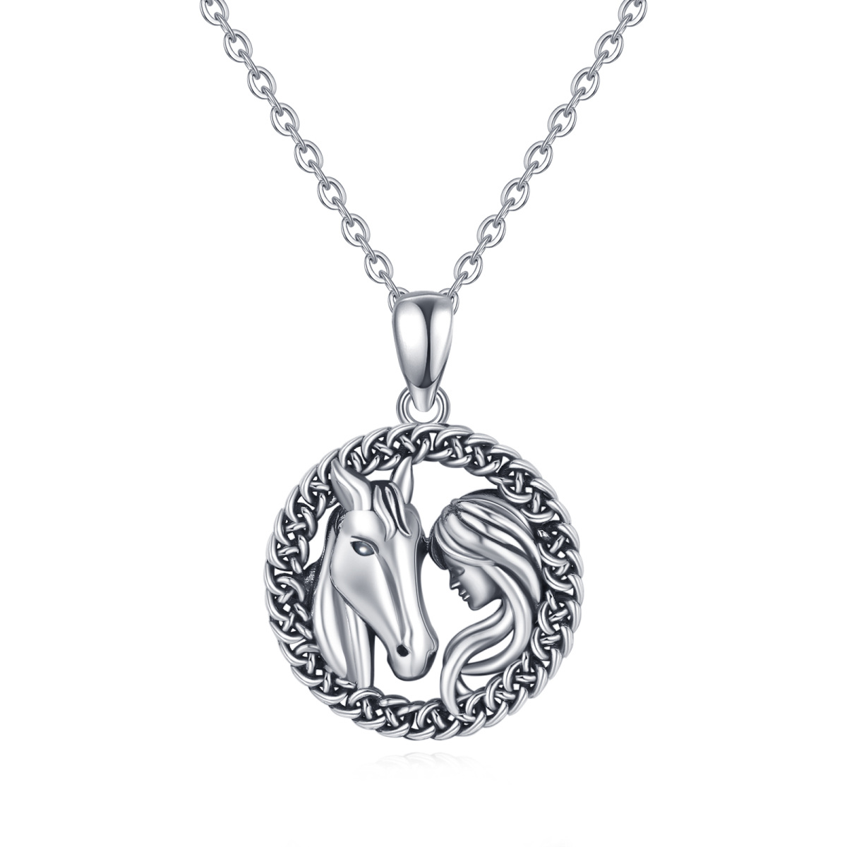 Collier en argent sterling avec pendentif cheval et nœud celtique-1