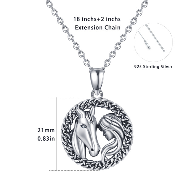 Sterling Silver Horse & Celtic Knot Pendant Necklace-4