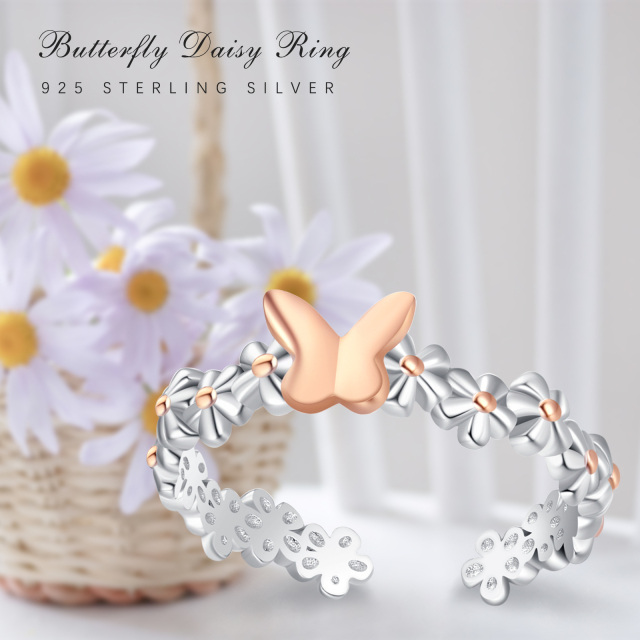 Sterling Silver Two-tone Butterfly & Daisy Open Ring-4