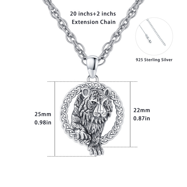 Sterling Silber Tiger & Keltischer Knoten Anhänger Halskette für Männer-3