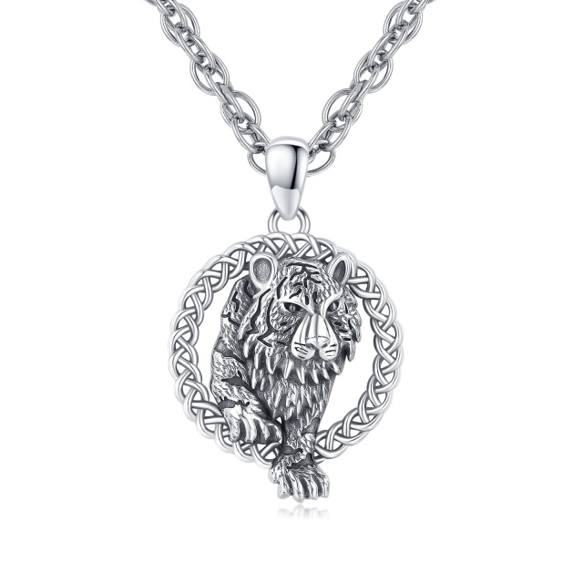 Sterling Silber Tiger & Keltischer Knoten Anhänger Halskette für Männer-0