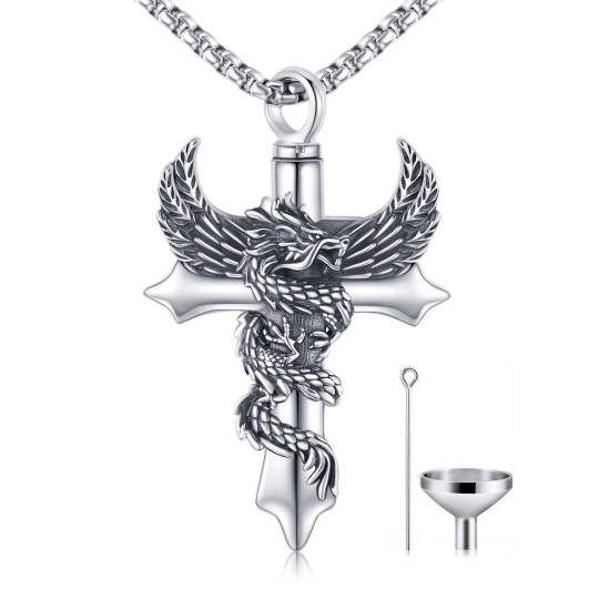 Dragon Urn Necklace For Ashes 925 Sterling Silver Angel Wing Cross Cremation Urn Necklace Keepsake Gift for Women Mem