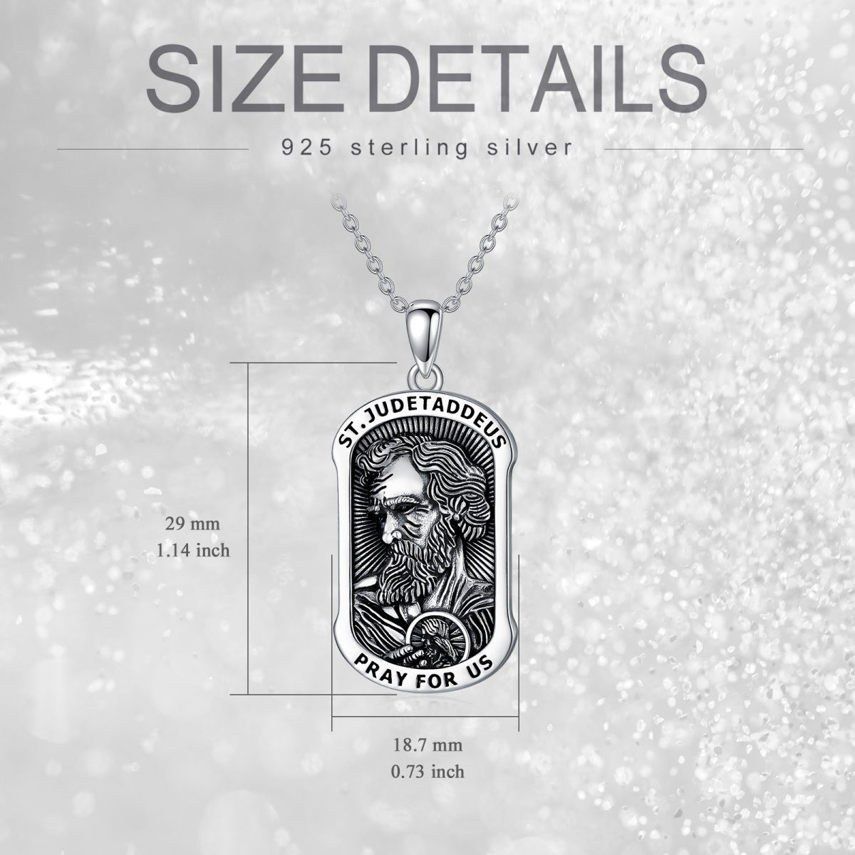 Sterling Silver Saint Jude Pendant Necklace for Men-5