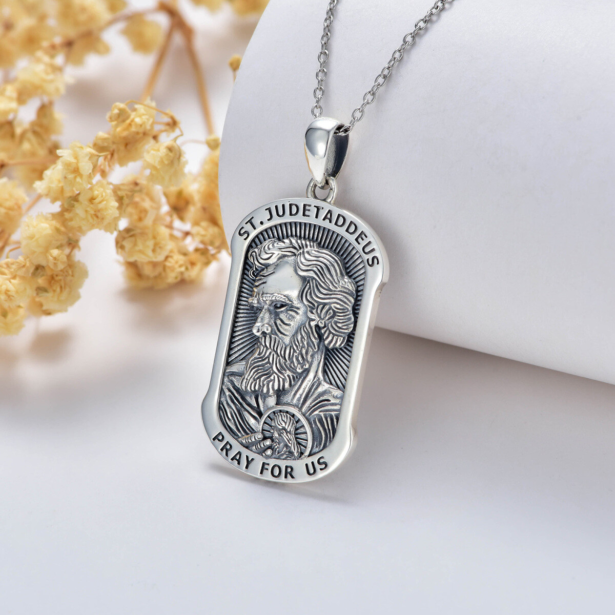 Sterling Silver Saint Jude Pendant Necklace for Men-3