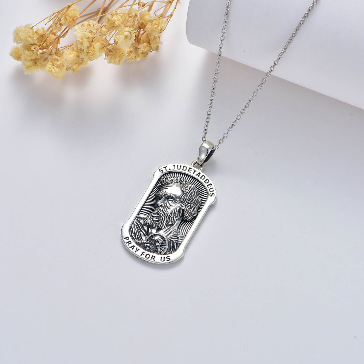 Sterling Silver Saint Jude Pendant Necklace for Men-4