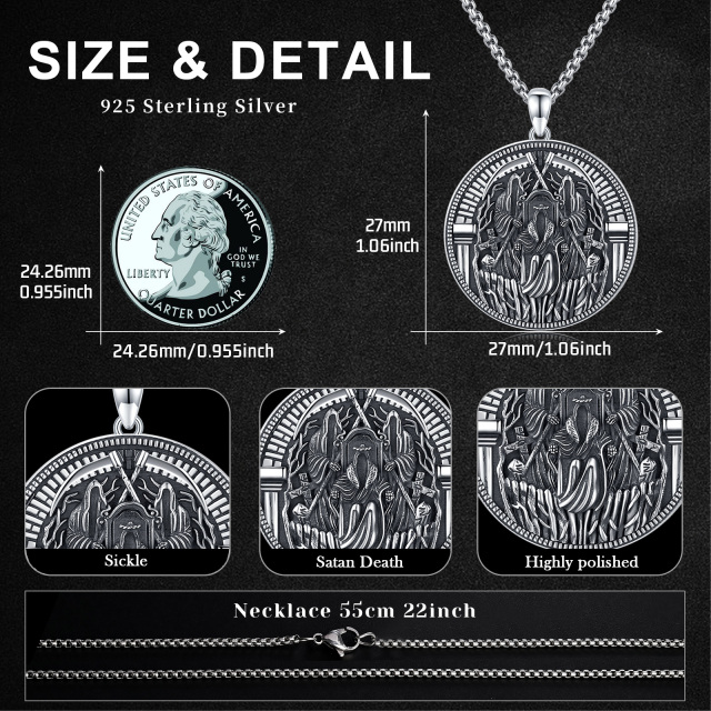 Sterling Silver Two-tone Santa Muerte Perdoname & Skull Pendant Necklace for Men-6