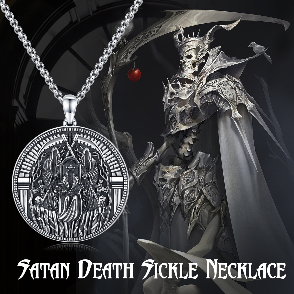 Sterling Silver Two-tone Santa Muerte Perdoname & Skull Pendant Necklace for Men-7