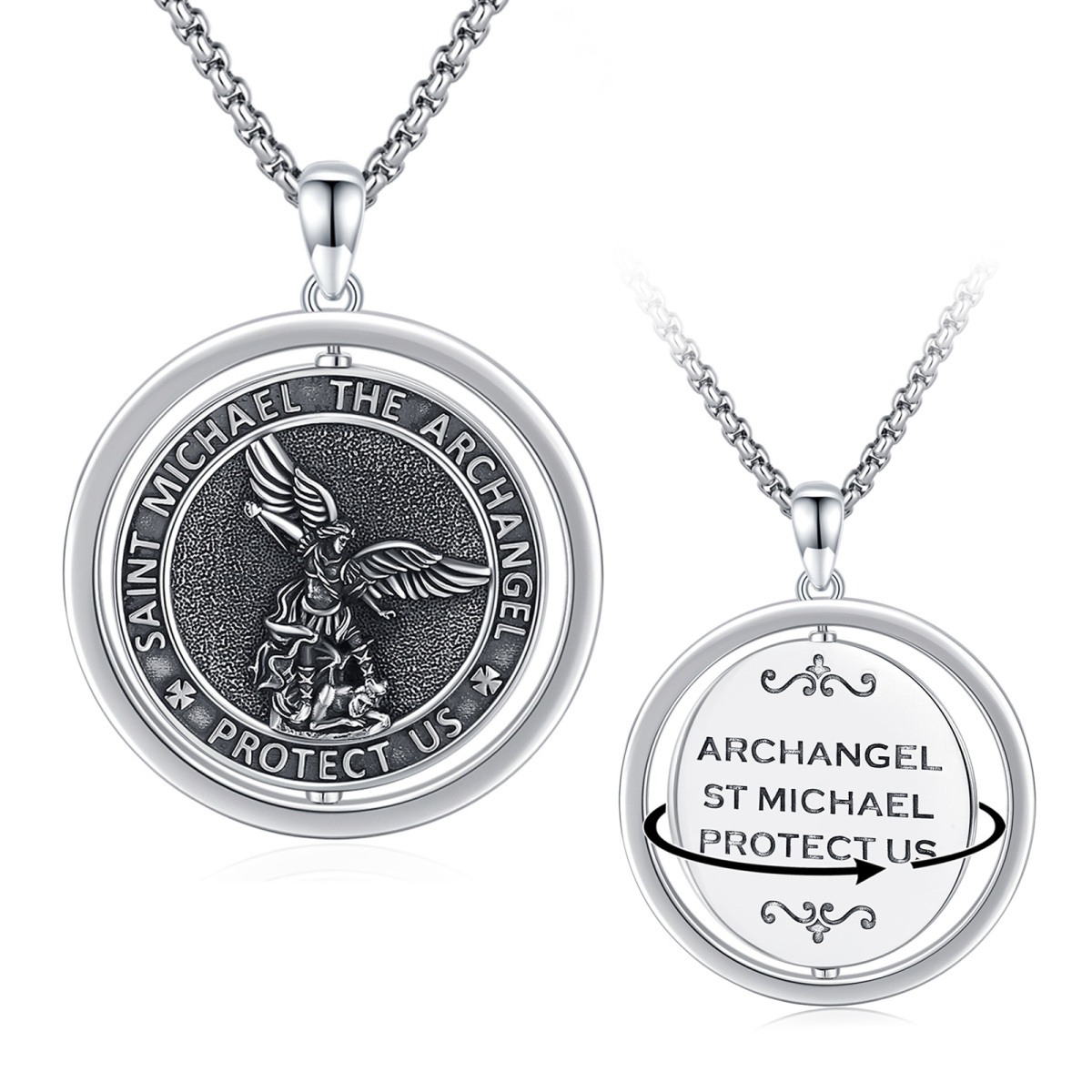 Sterling Silver Saint Michael Pendant Necklace with Engraved Word-1