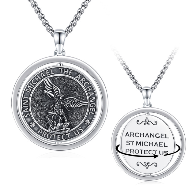 Sterling Silver Saint Michael Pendant Necklace with Engraved Word-0