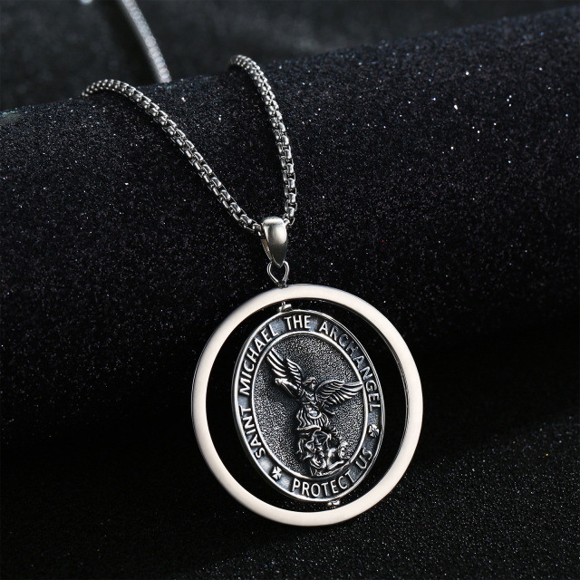 Sterling Silver Saint Michael Pendant Necklace with Engraved Word-3